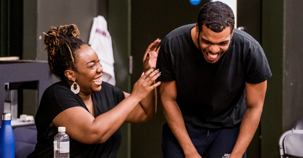 Chizzy Akudolu and Caleb Roberts in rehearsals for I Think We Are Alone