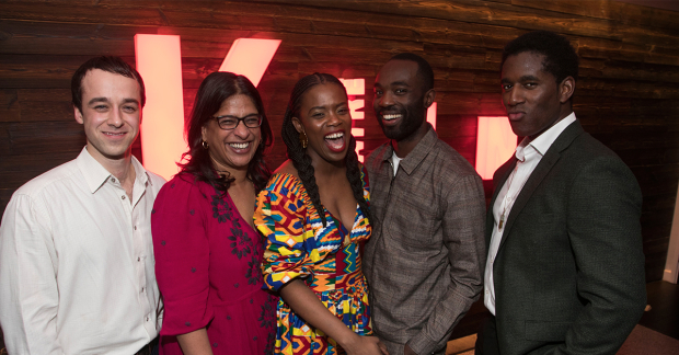 Alexander Eliot (Mister/Ossifer), Indhu Rubasingham (director), Antoinette Nwandu (author), Paapa Essiedu (Moses) and Gershwyn Eustache Jnr (Kitch)