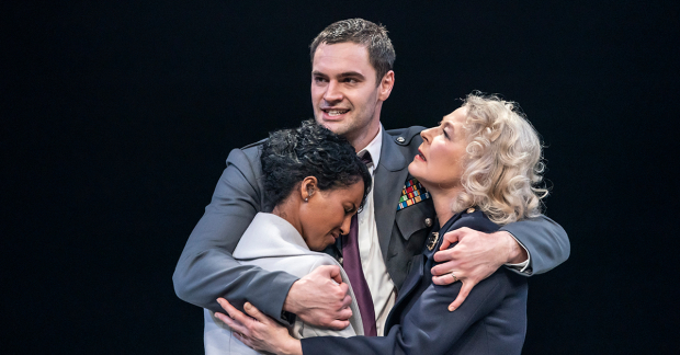 Hermon Berhane, Tom Bateman and Stella Gonet in Coriolanus