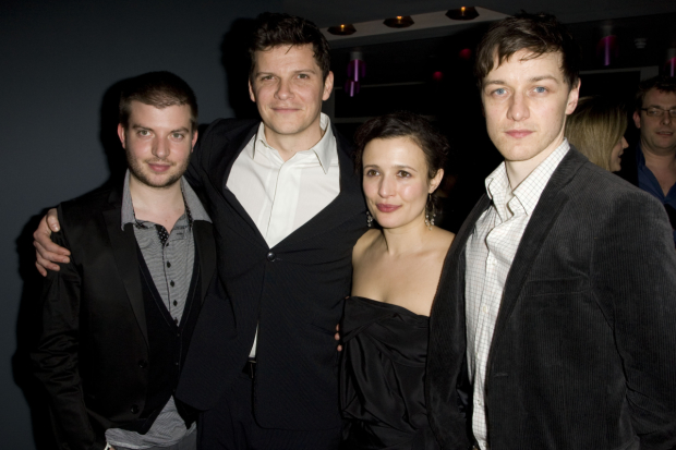 Another starry cast – Jamie Lloyd (director), Nigel Harman (Pip/Theo), Lyndsey Marshal (Nan/Lina) and James McAvoy (Walker/Ned) attend the after party for Three Days of Rain in 2009