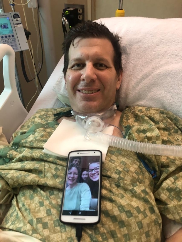 Edward Pierce a day after being released from the ICU, talking to his family for the first time on FaceTime