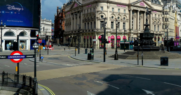 A deserted Piccadilly Circus