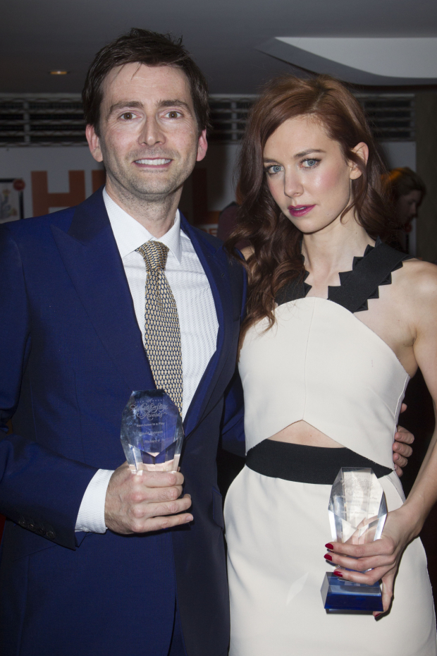 David Tennant accepts the 2015 WhatsOnStage Award for Best Actor in a Play for Richard II and Vanessa Kirby accepts the 2015 WhatsOnStage Award for Best Supporting Actress in a Play for A Streetcar Named Desire at the 2015 WhatsOnStage Awards Concert 