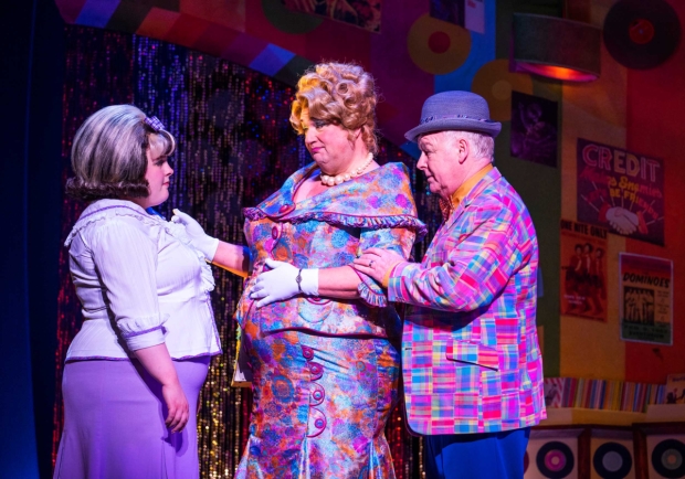 Lizzie Bea as Tracy Turnblad, Michael Ball as Edna Turnblad and Les Dennis as Wilbur Turnblad