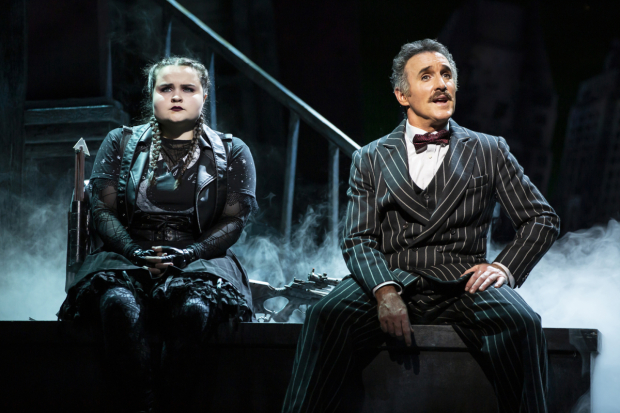 Kingsley Morton as Wednesday Addams and Cameron Blakely as Gomez Addams