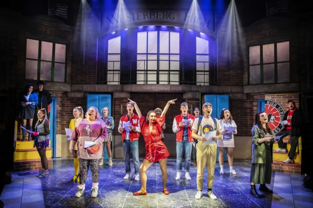 Emma Kingston (Heather Chandler) and the cast of Heathers The Musical