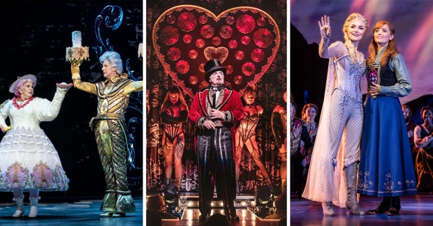 Sam Bailey and Gavin Lee in Beauty and the Beast / Clive Carter in Moulin Rouge! / Samantha Barks and Stephanie McKeon in Frozen