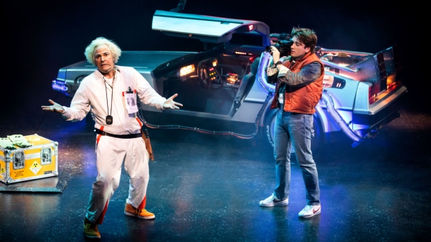 Roger Bart and Olly Dobson in Back to the Future: The Musical