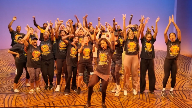 Janique Charles (Nala) and the company of Disney&#39;s The Lion King