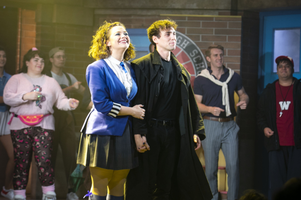 Carrie Hope Fletcher (Veronica Sawyer) and Jamie Muscato (Jason Dean) during the curtain call for Heathers in 2018