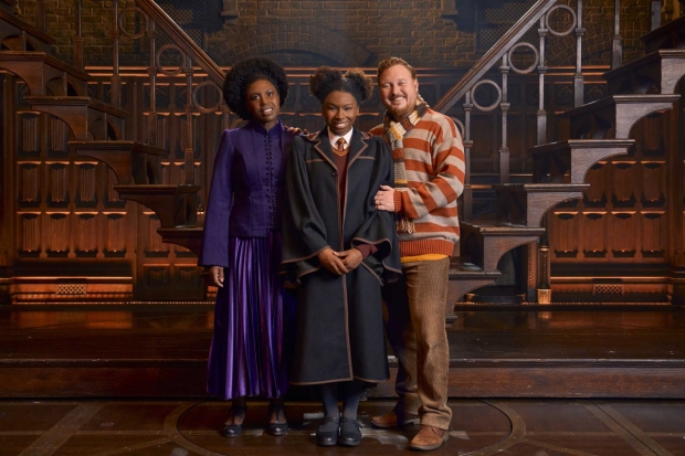 Michelle Gayle (as Hermione Granger), Grace Wylde (as Rose Granger-Weasley) and Thomas Aldridge (as Ron Weasley)