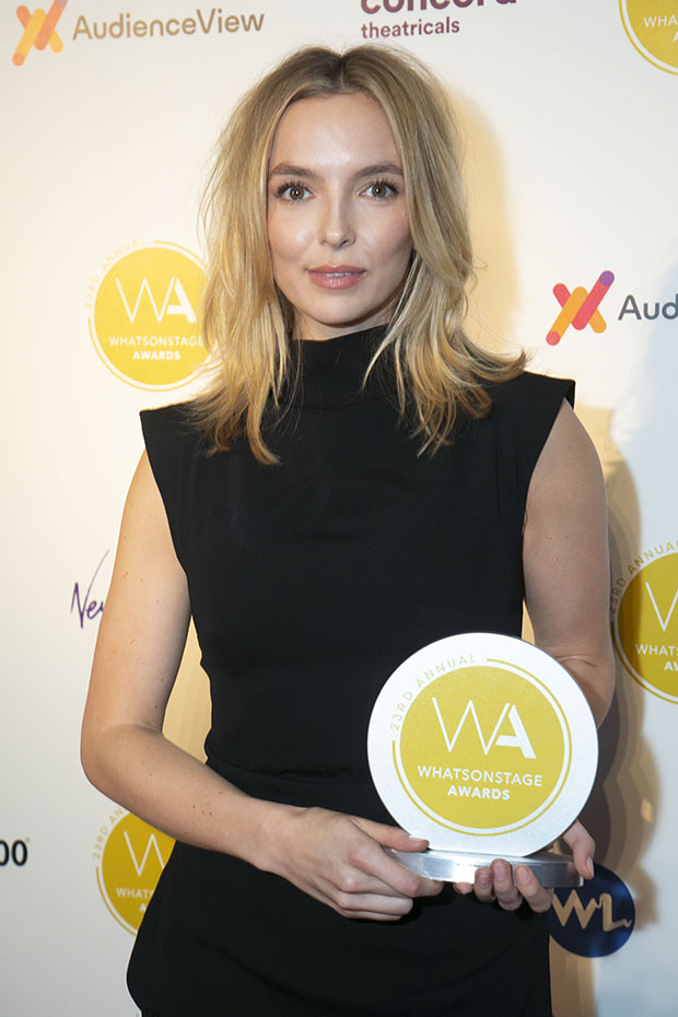 Jodie Comer accepts the award for Best Performer in a Play for Prima Facie