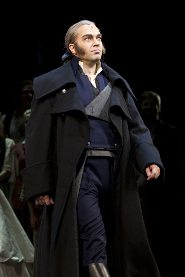 Fraser (Javert) during the curtain call for the first performance of the new cast of Les Miserables at the Queen&#39;s Theatre in 2011