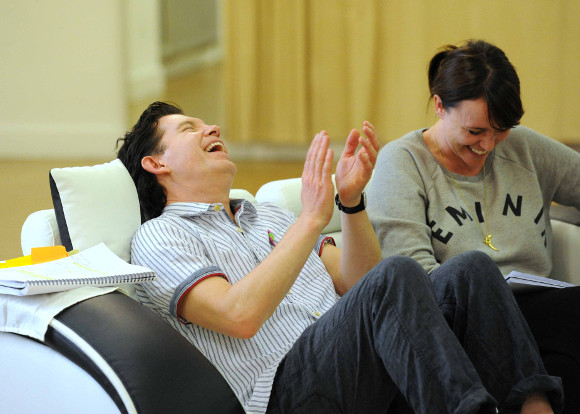 Lee Evans and Keeley Hawes in rehearsal for Barking in Essex