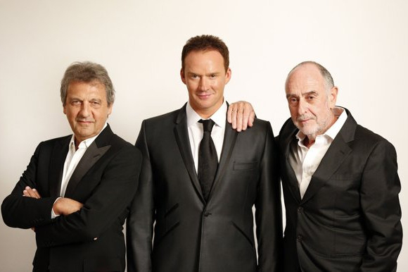 Russell Watson (centre) with Les Mis composers Alain Boublil (left) and Claude-Michel Schonberg (right)