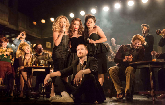 Fully committed: Killian Donnelly (centre) and the cast
