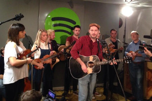 The cast of Once at the Spotify session