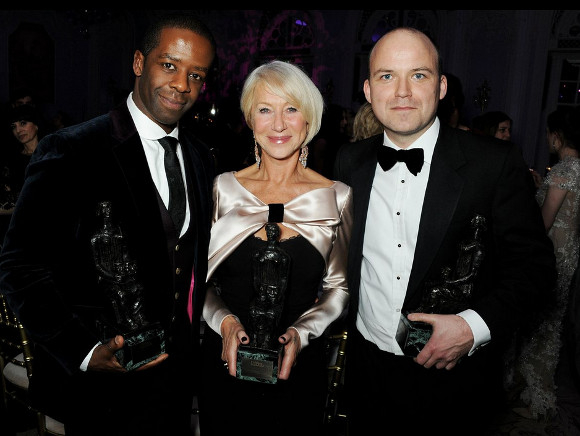 Adrian Lester, Helen Mirren and Rory Kinnear with their trophies