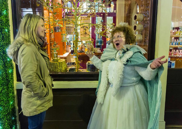 The Fairy Godmother (Nicky Goldie) with an audience member 
