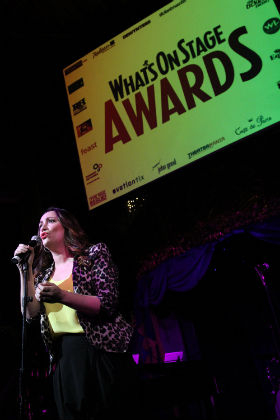 Eden Espinosa sings at the WhatsOnStage Awards launch