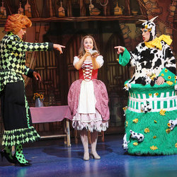 (left) Silly Cilla Hardup (Jamie Morris) centre – Cinderella (Amy Thompson) right Daisy Hardup (Tarot Joseph)