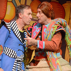 Martin Barrass and Berwick Kaler in Aladdin and the Twankeys at York Theatre Royal until  1 February 2014.