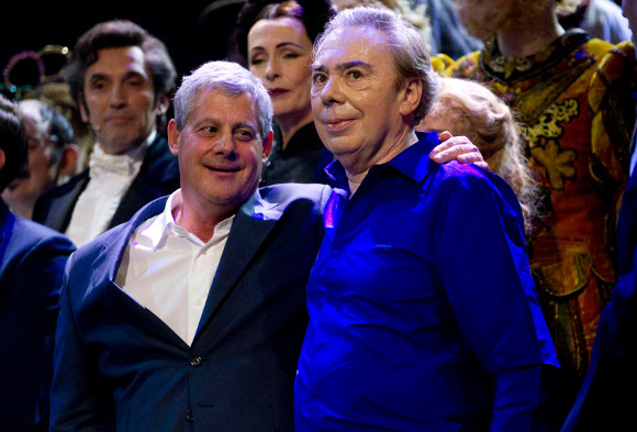 Cameron Mackintosh with fellow theatre owner Andrew Lloyd Webber at the 25th anniversary of The Phantom of the Opera