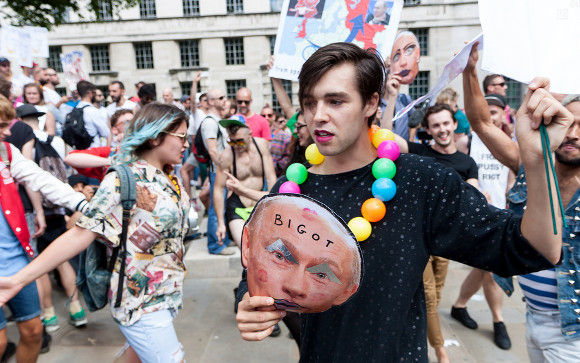 A protester against Russia&#39;s anti-gay laws