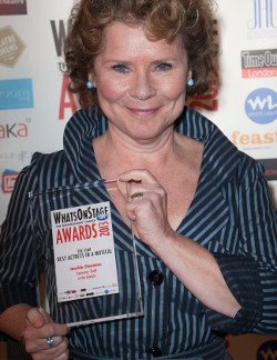 Imelda Staunton with her WhatsOnStage Award for Sweeney Todd