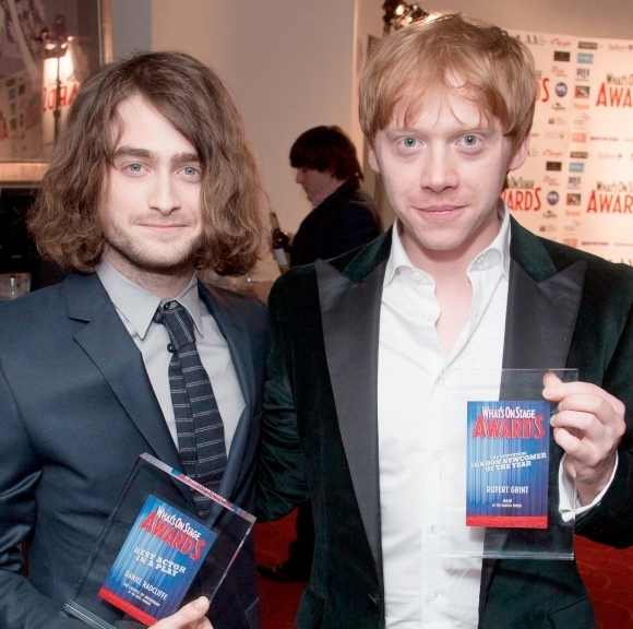 Daniel Radcliffe and Rupert Grint with their WhatsOnStage Awards