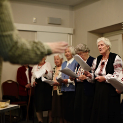 The Ukranian Ladies&#39; Choir in rehearsals for Home Sweet Home.