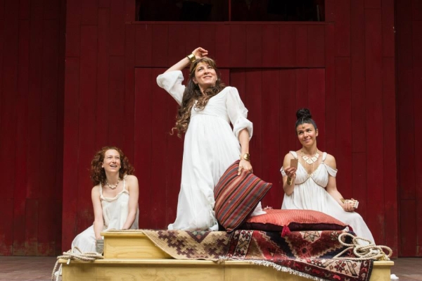 Rosie Hilal (Iras), Eve Best (Cleopatra) and Sirine Saba (Charmain) in Antony and Cleopatra