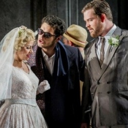 Lenka Máčiková (Zerlina), Elliot Madore (Don Giovanni) and Brandon Cedel (Masetto) in Don Giovanni (Glyndebourne Festival Opera)