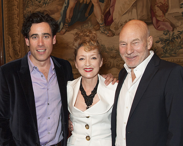 Stephen Mangan, Leslie Manville and Sir Patrick Stewart attend Almeida Theatre&#39;s fundraiser gala at Drapers Hall