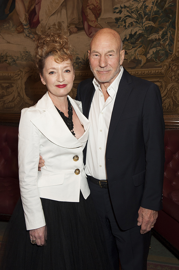 Leslie Manville and Sir Patrick Stewart attend Almeida Theatre&#39;s fundraiser gala at Drapers Hall
