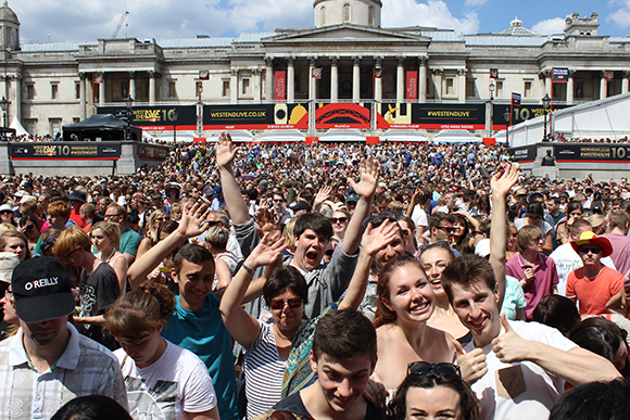 The crowd packed into Trafalgar Square for the 10th annual West End Live