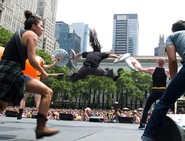 Stomp perform during Broadway in Bryant Park - New York&#39;s answer to West End Live