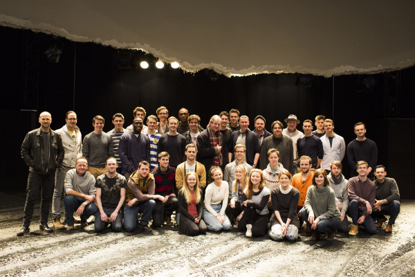 Michael Morpurgo with the new cast of War Horse at the New London Theatre