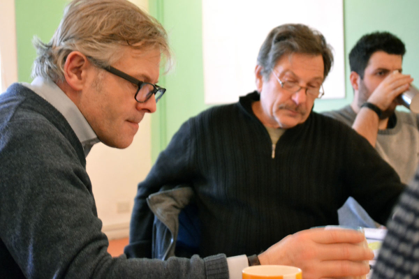 Jonathan Guy Lewis and Michael Brandon in rehearsals for A View from the Bridge