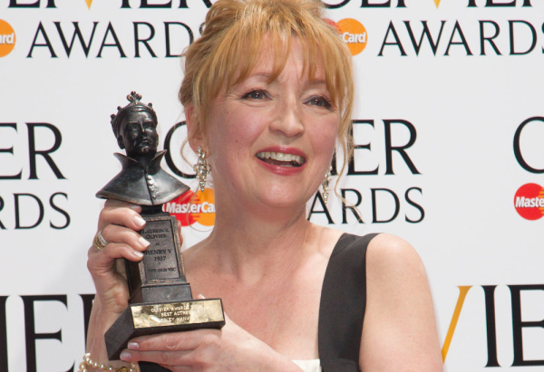 Lesley Manville with her Olivier Award for Ghosts