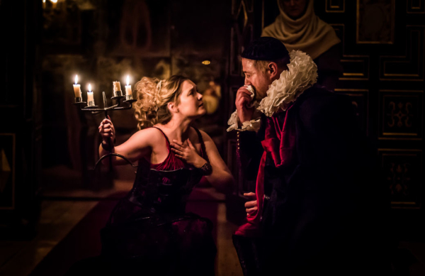 Behind the candelabra: Amy Morgan (Penthea) and Owen Teale (Bassanes) in The Broken Heart