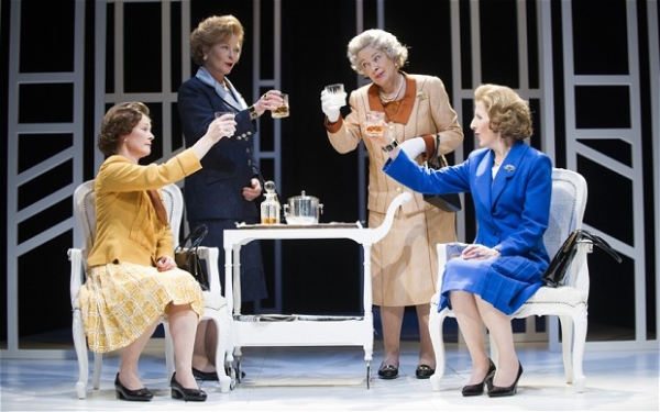 Clare Holman, Stella Gonet, Marion Bailey and Fenella Woolgar in Handbagged at the Tricycle Theatre