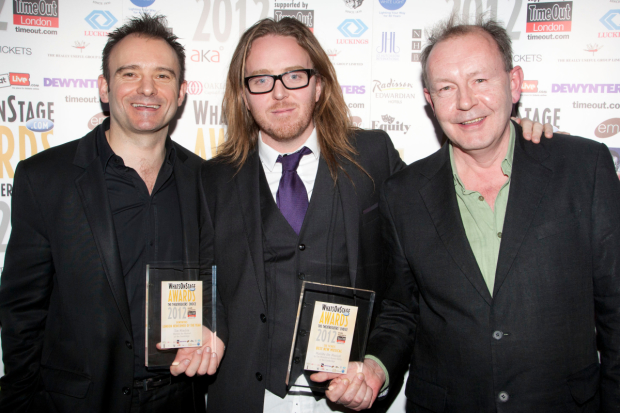 Warchus with Tim Minchin and Michael Boyd at the 2012 WhatsOnStage Awards