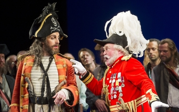 Joshua Bloom as the Pirate King and Andrew Shore as Major-General Stanley in The Pirates of Penzance (ENO)