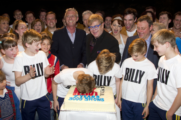 Lee Hall (right) with Stephen Daldry and Elton John at Billy&#39;s seventh birthday in 2012