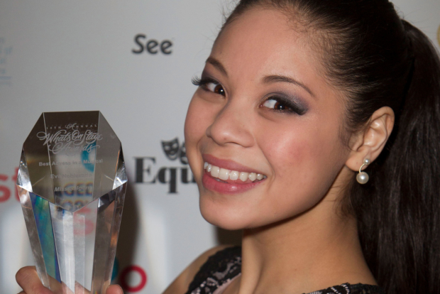 Eva Noblezada with her WhatsOnStage Award
