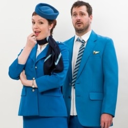 Kitty Whately as the Stewardess and George von Bergen as the Steward in a publicity still for Flight (OHP)