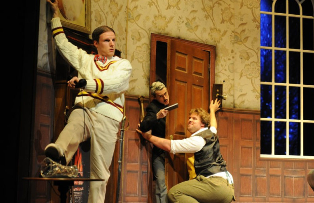 Dave Hearn, Jonathan Sayer, Henry Lewis in The Play That Goes Wrong