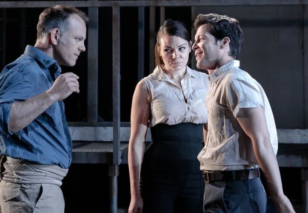 Michael Bracegirdle as José, Lilly Papaoannou as Carmen and Marc Callahan as Escamillo in Carmen (OperaUpClose)