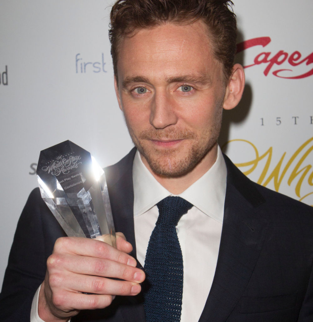 Tom Hiddleston with his WhatsOnStage Award for Coriolanus